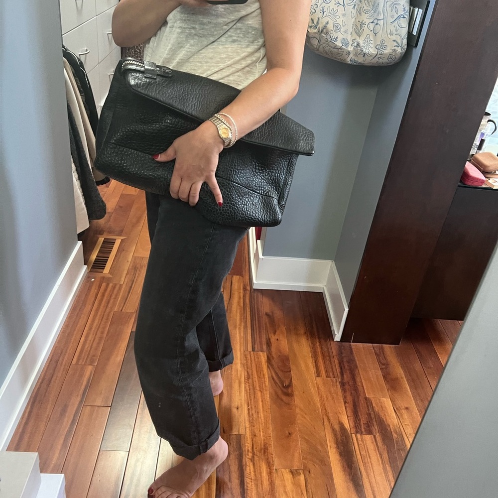 Leather pebbled pouch large